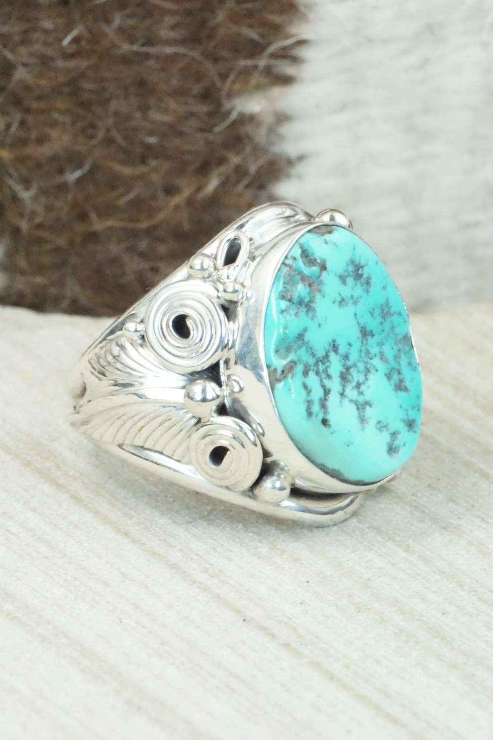 Turquoise & Sterling Silver Ring - Darrell Morgan - Size 11.5