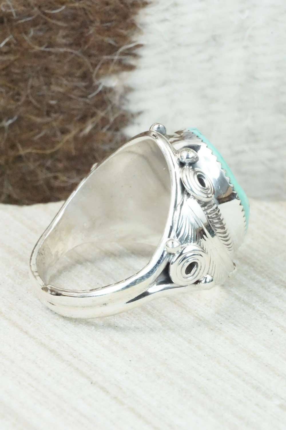 Turquoise & Sterling Silver Ring - Darrell Morgan - Size 13.75