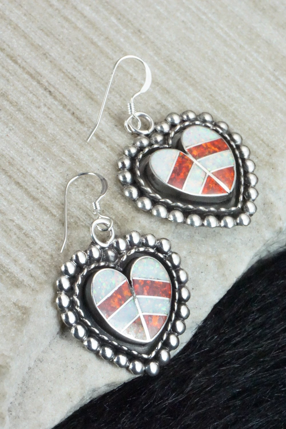 Opal & Sterling Silver Inlay Earrings - Faye Lowsayatee