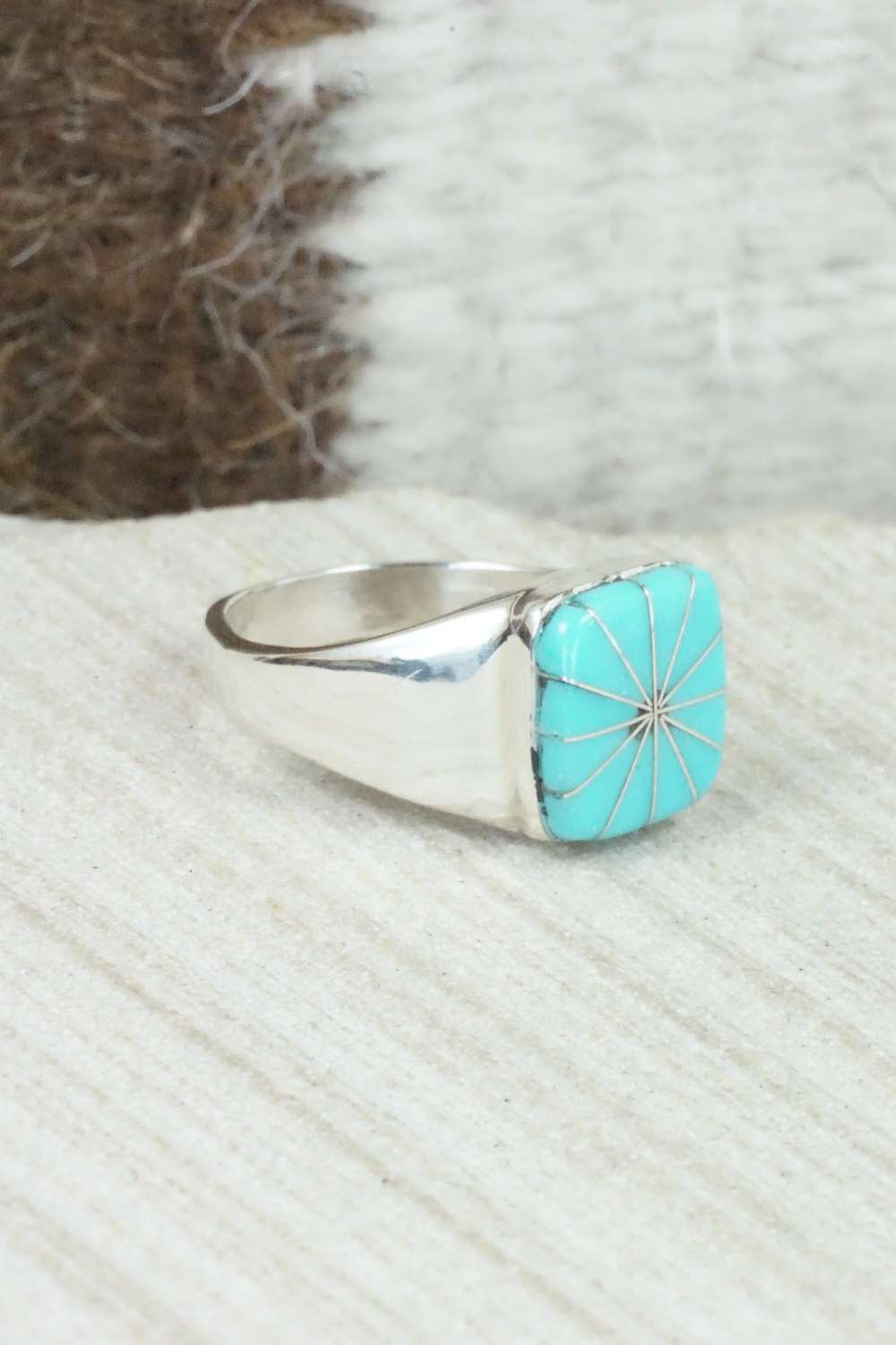 Turquoise & Sterling Silver Ring - Johnson Laweka - Size 6.5