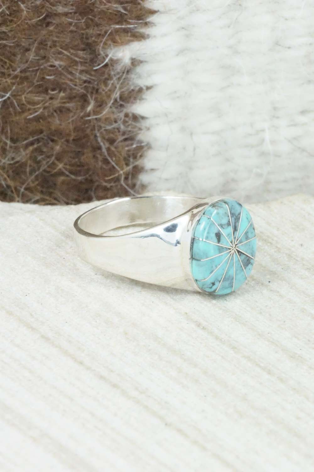 Turquoise & Sterling Silver Ring - Johnson Laweka - Size 8.25