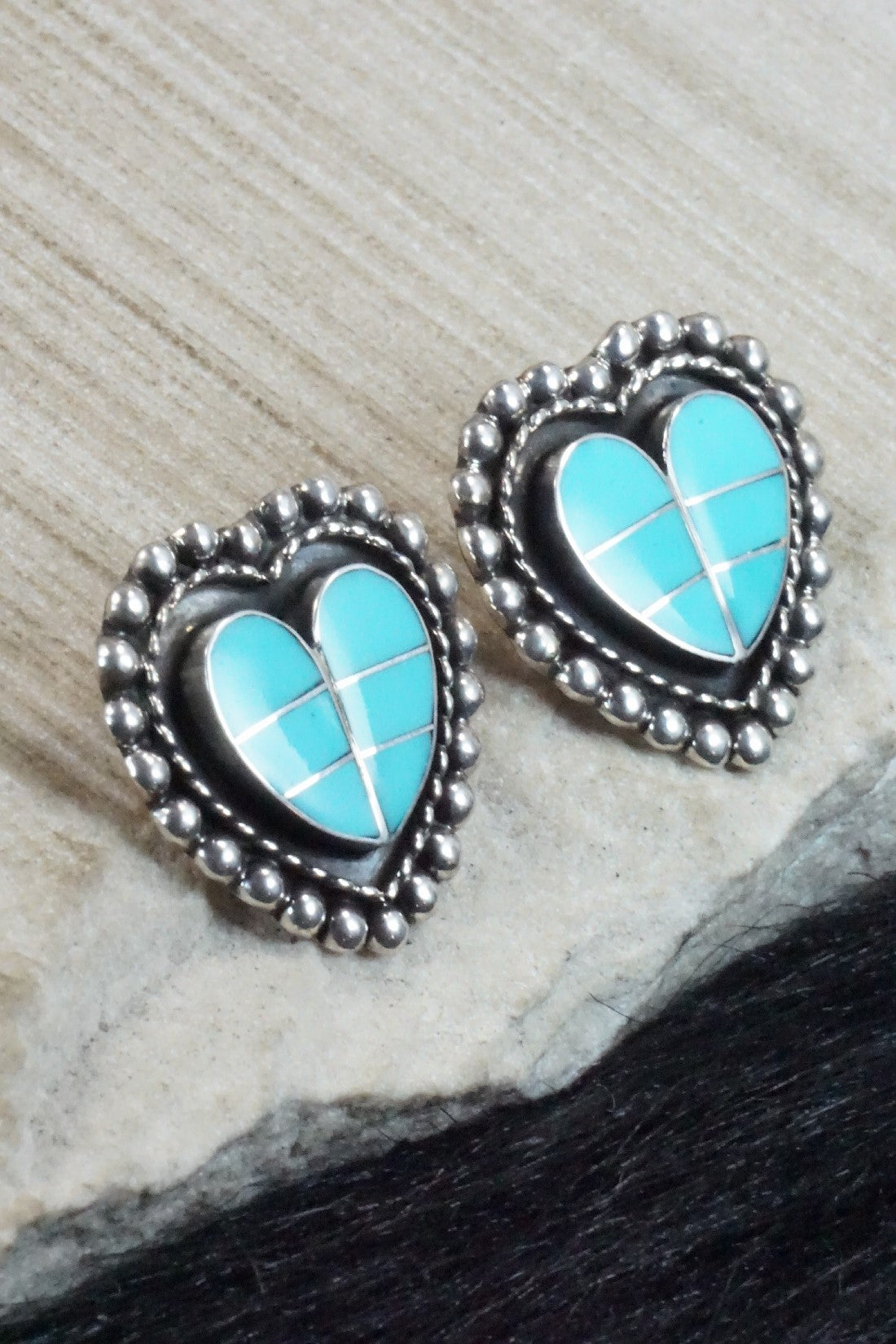 Turquoise & Sterling Silver Inlay Earrings - Faye Lowsayatee
