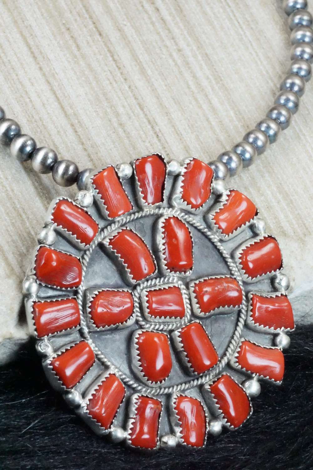 Coral & Sterling Silver Pearl Necklace - Raymond Delgarito
