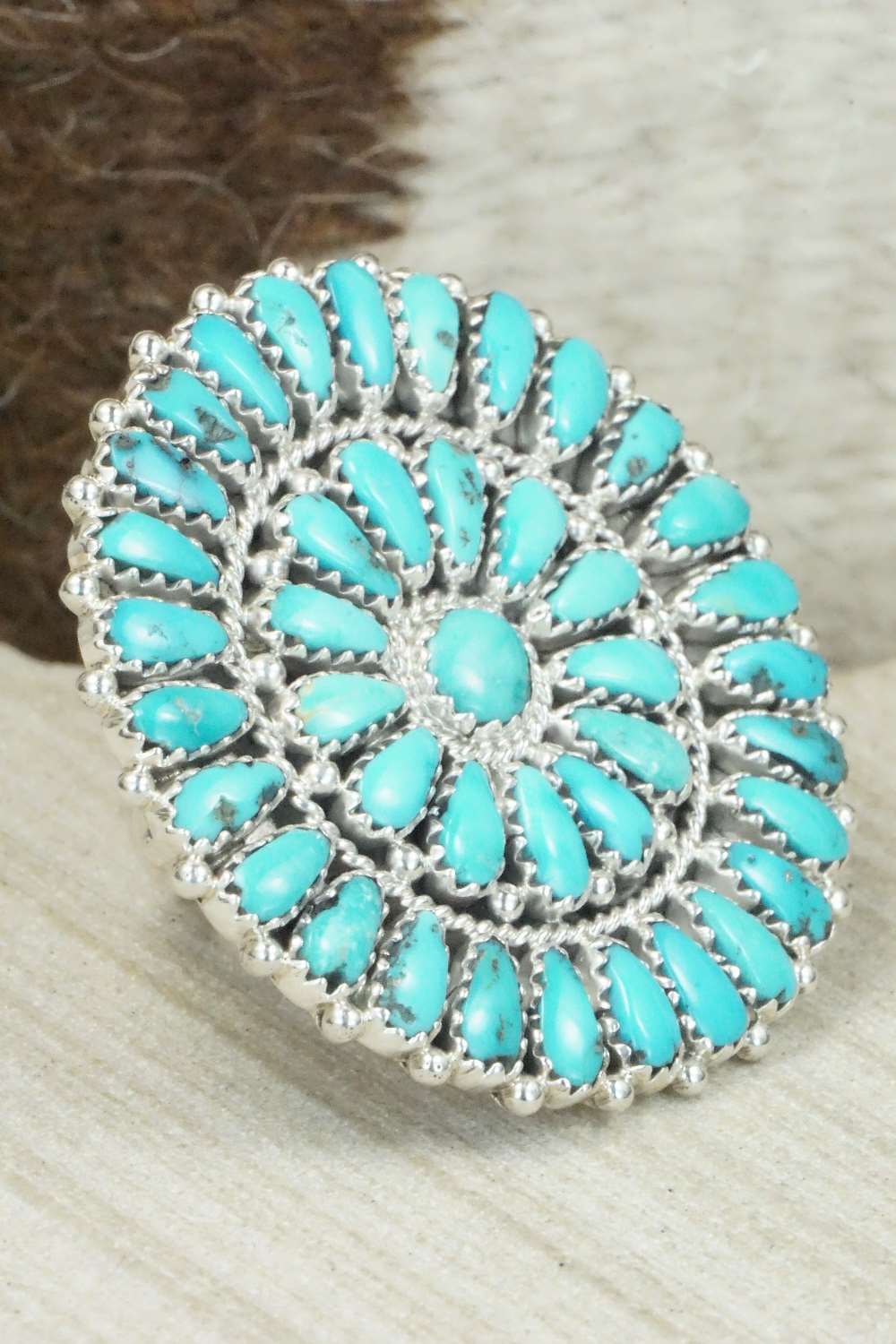 Turquoise and Sterling Silver Ring - Justin Wilson - Size 7.25
