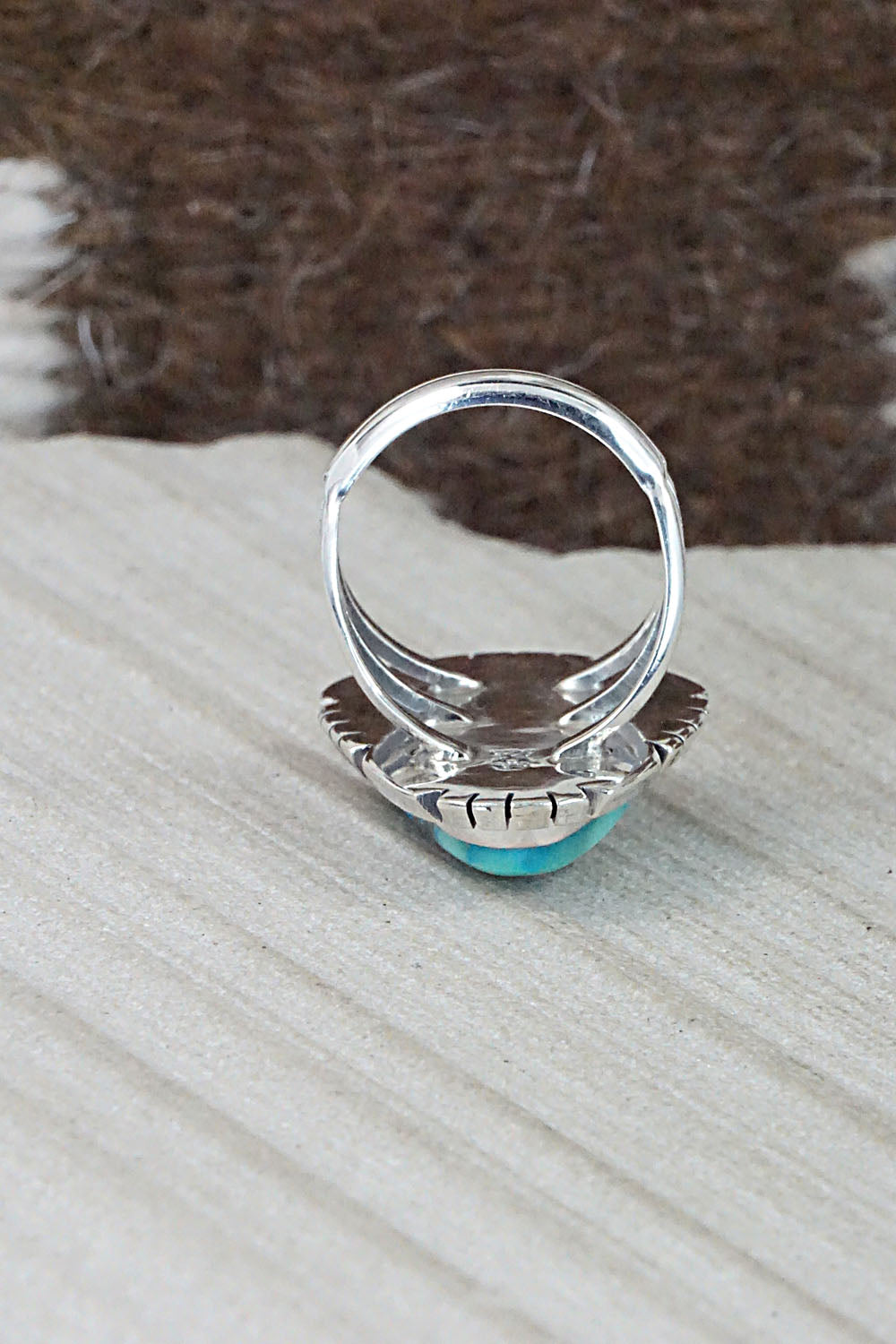 Turquoise & Sterling Silver Ring - Samuel Yellowhair - Size 5.5