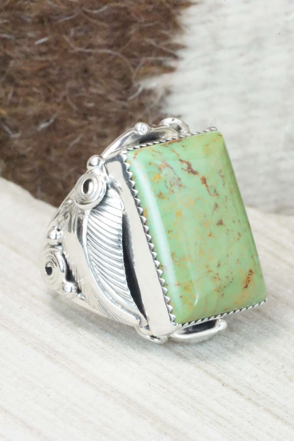 Turquoise & Sterling Silver Ring - Darrell Morgan - Size 10.5