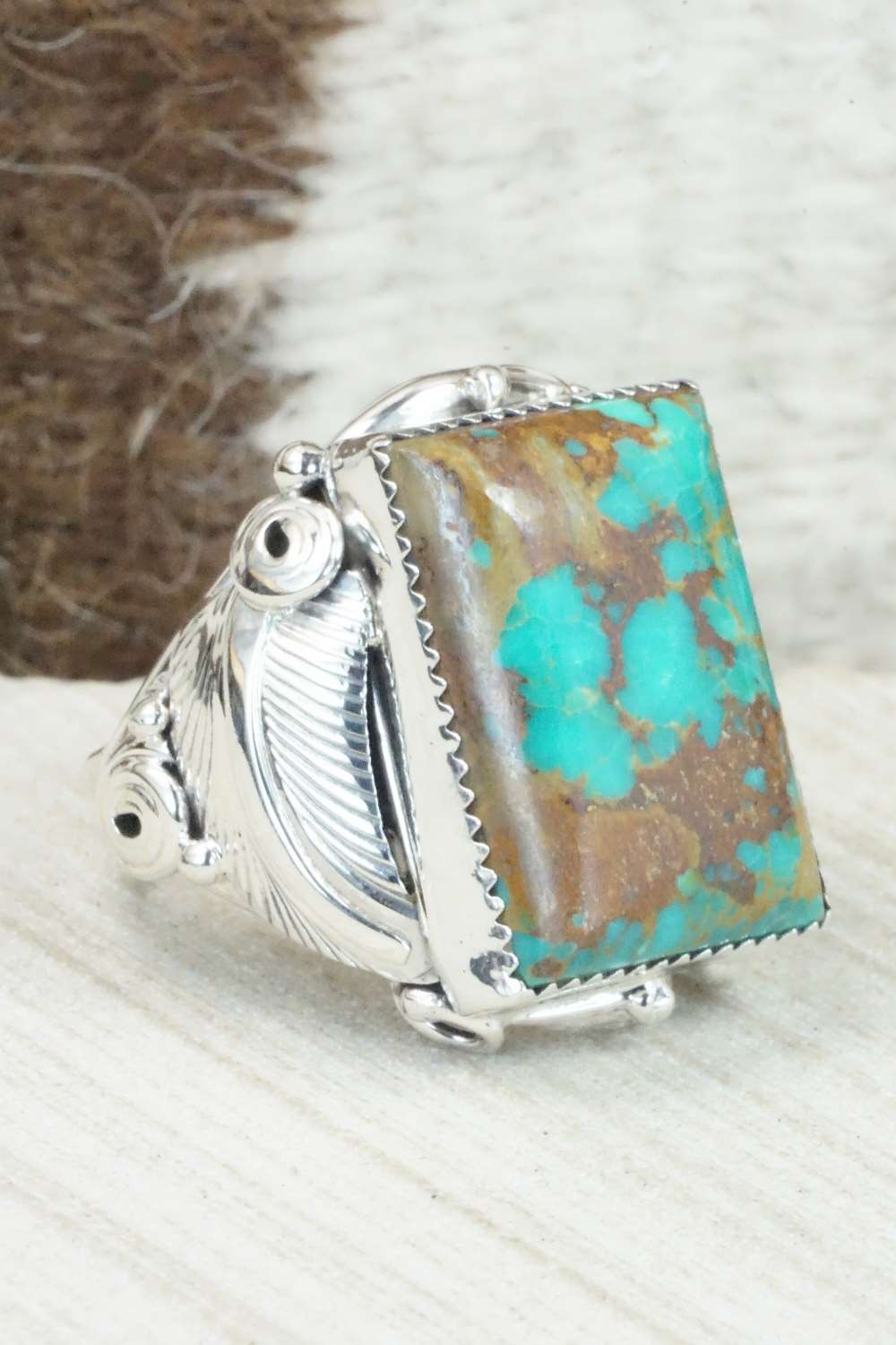 Turquoise & Sterling Silver Ring - Darrell Morgan - Size 12.5