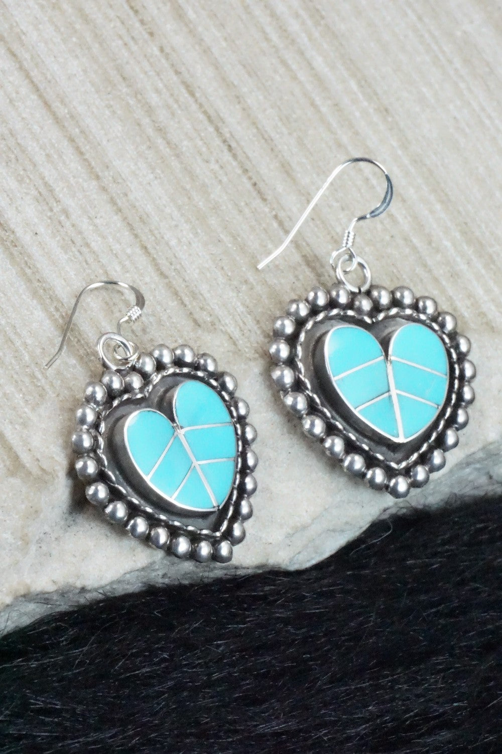 Turquoise & Sterling Silver Inlay Earrings - Faye Lowsayatee