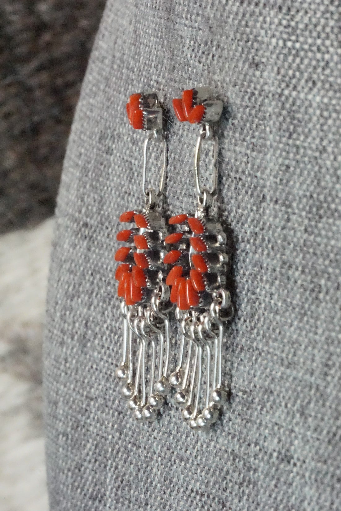 Coral & Sterling Silver Earrings - Mildred Ukestine
