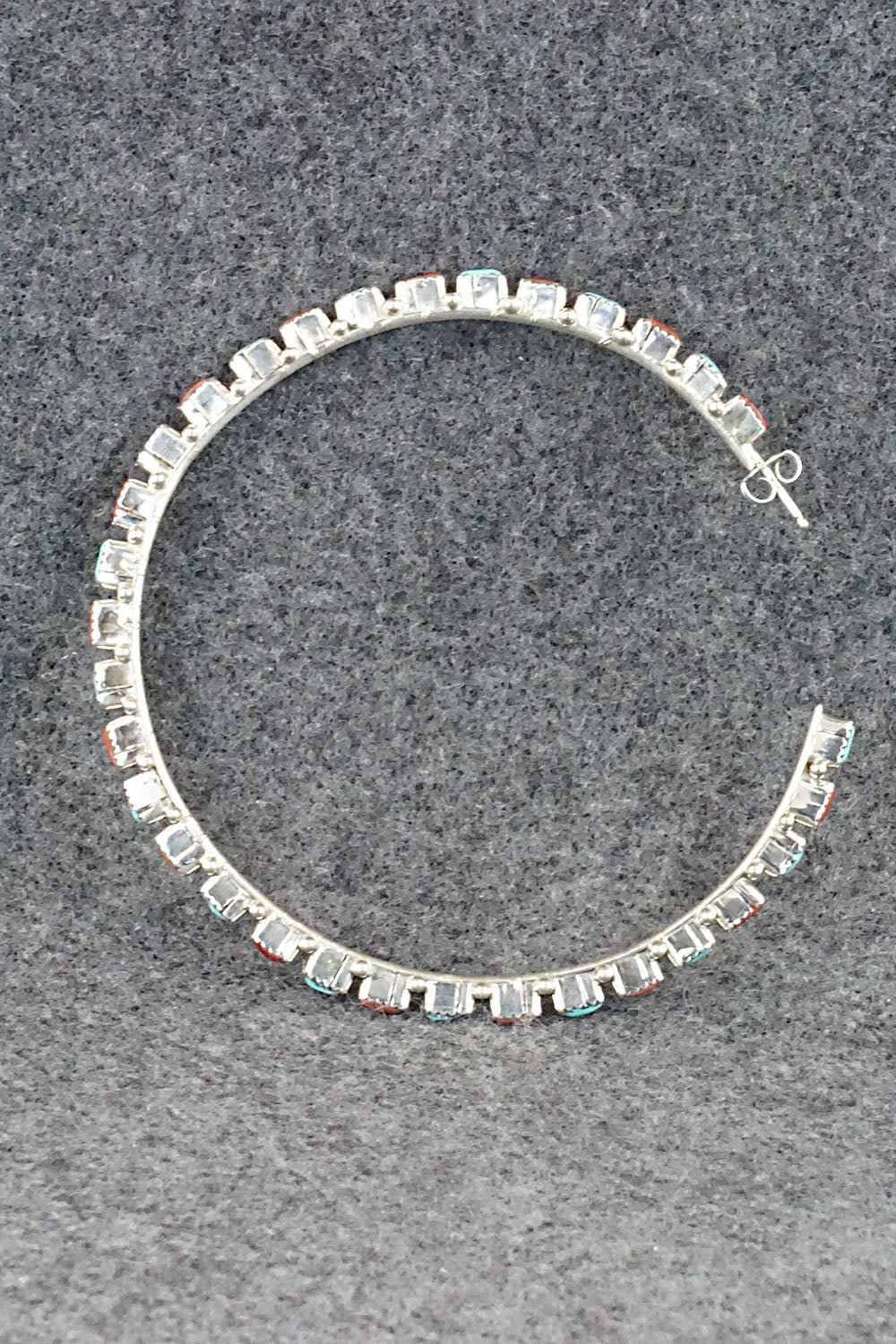 Turquoise, Coral & Sterling Silver Hoop Earrings - Alvin & Aurelia Hughte