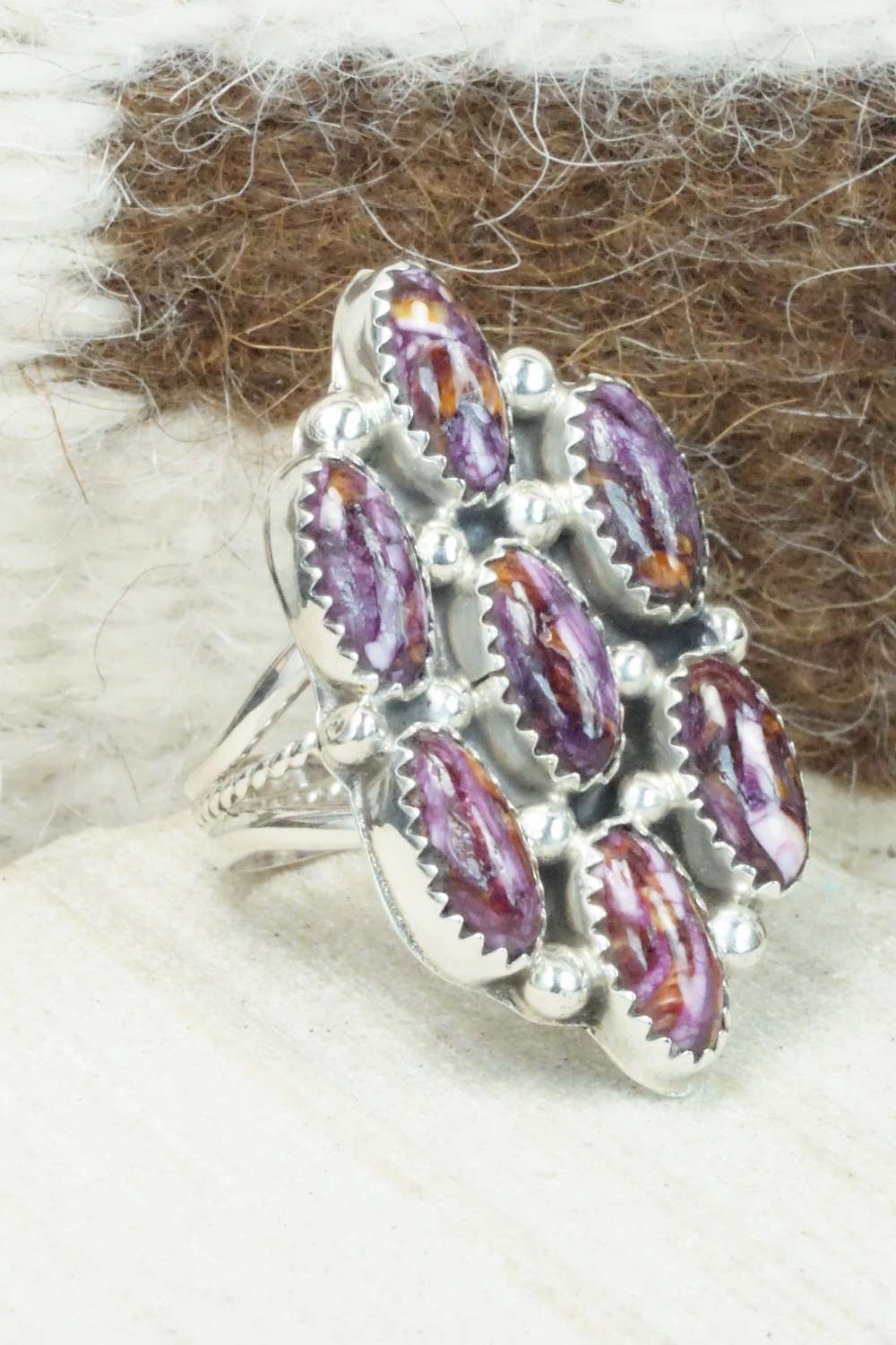 Spiny Oyster & Sterling Silver Ring - Roberts Begay - Size 6.25