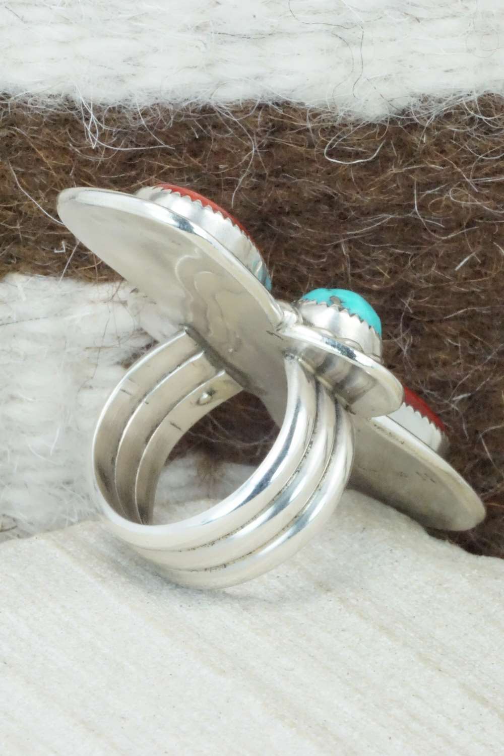 Spiny Oyster, Turquoise & Sterling Silver Ring - Cris Nez - Size 7.25