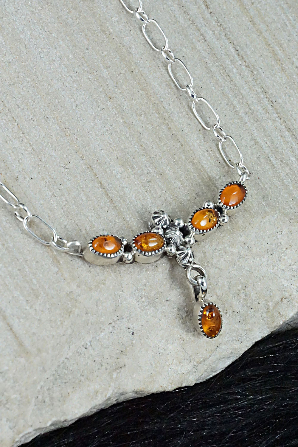 Amber & Sterling Silver Necklace - Loretta Smith