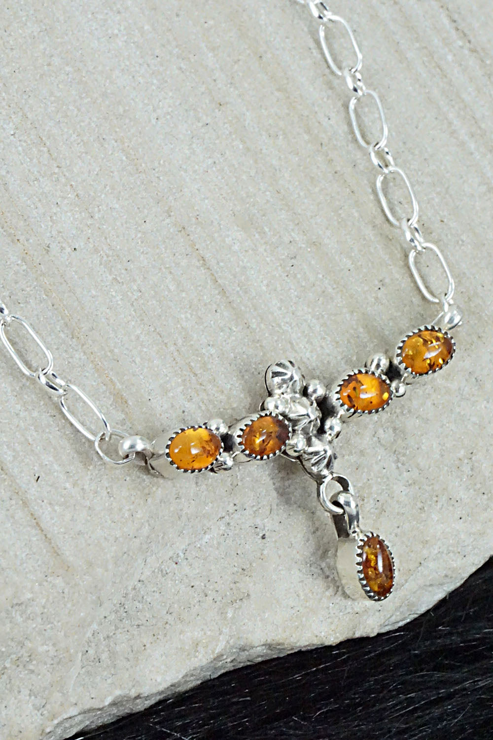 Amber & Sterling Silver Necklace - Loretta Smith