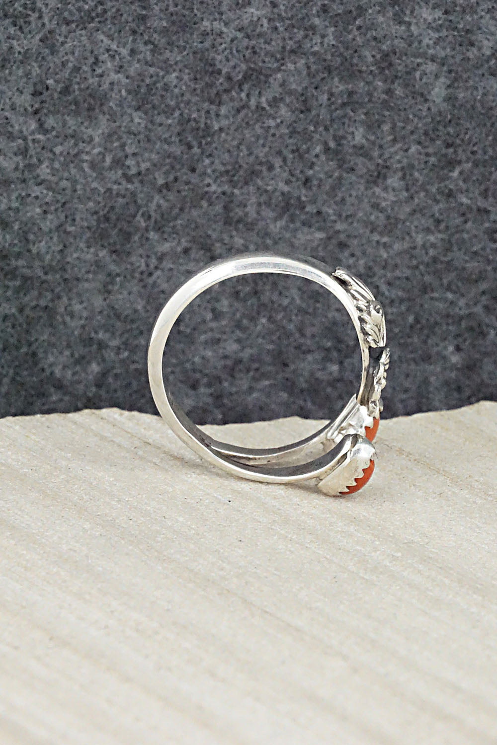 Coral & Sterling Silver Ring - Harris Largo - Size 9