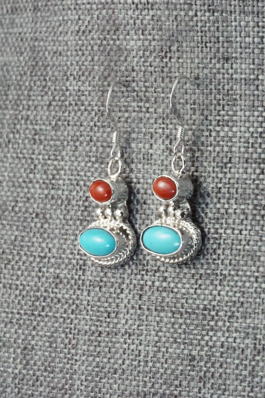 Turquoise, Coral & Sterling Silver Earrings - Annie Spencer