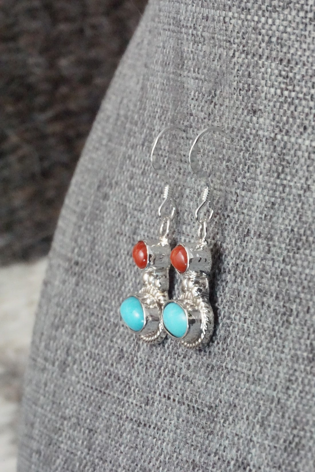 Turquoise, Coral & Sterling Silver Earrings - Annie Spencer