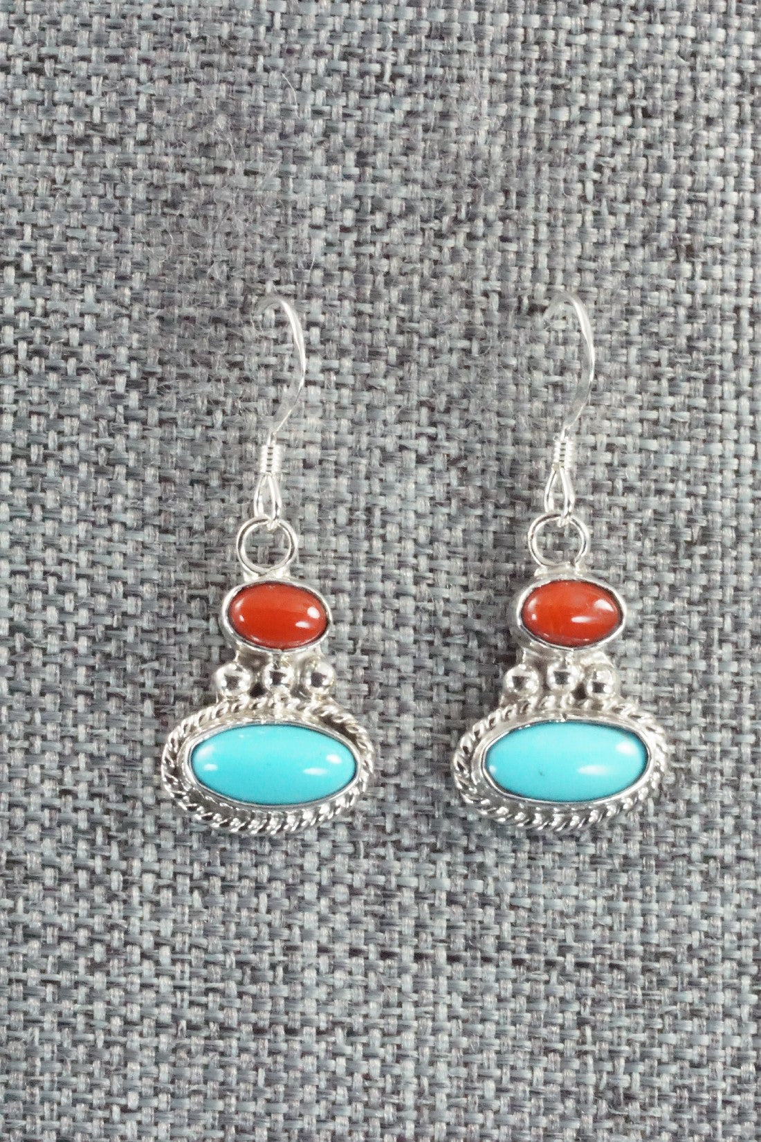 Turquoise, Coral & Sterling Silver Earrings - Annie Spencer