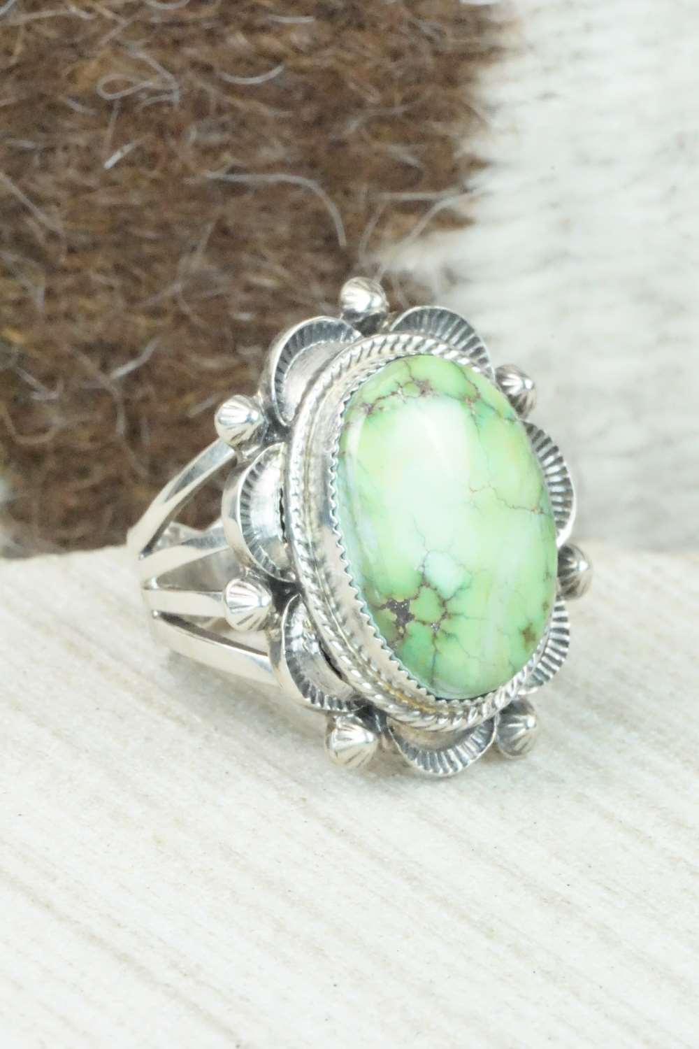 Turquoise & Sterling Silver Ring - Tom Lewis - Size 6.5