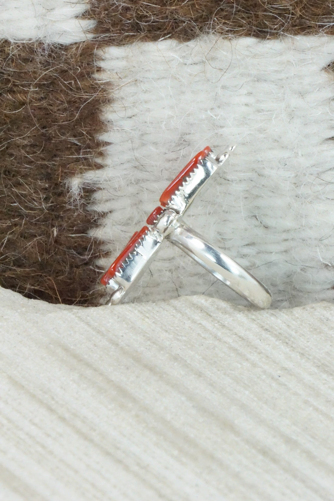 Coral & Sterling Silver Ring - Carlene Hattie - Size 5.75