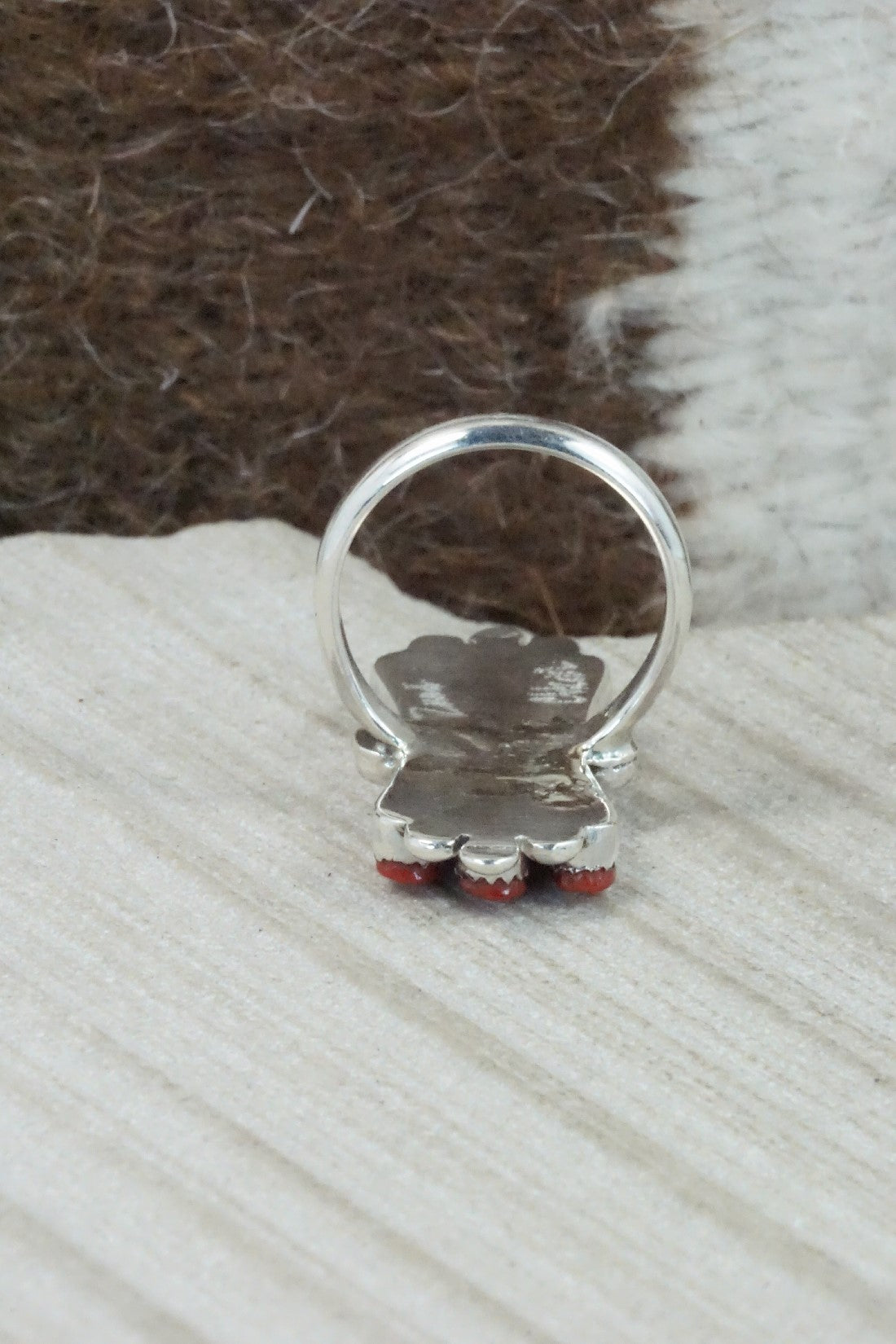 Coral & Sterling Silver Ring - Carlene Hattie - Size 5.75