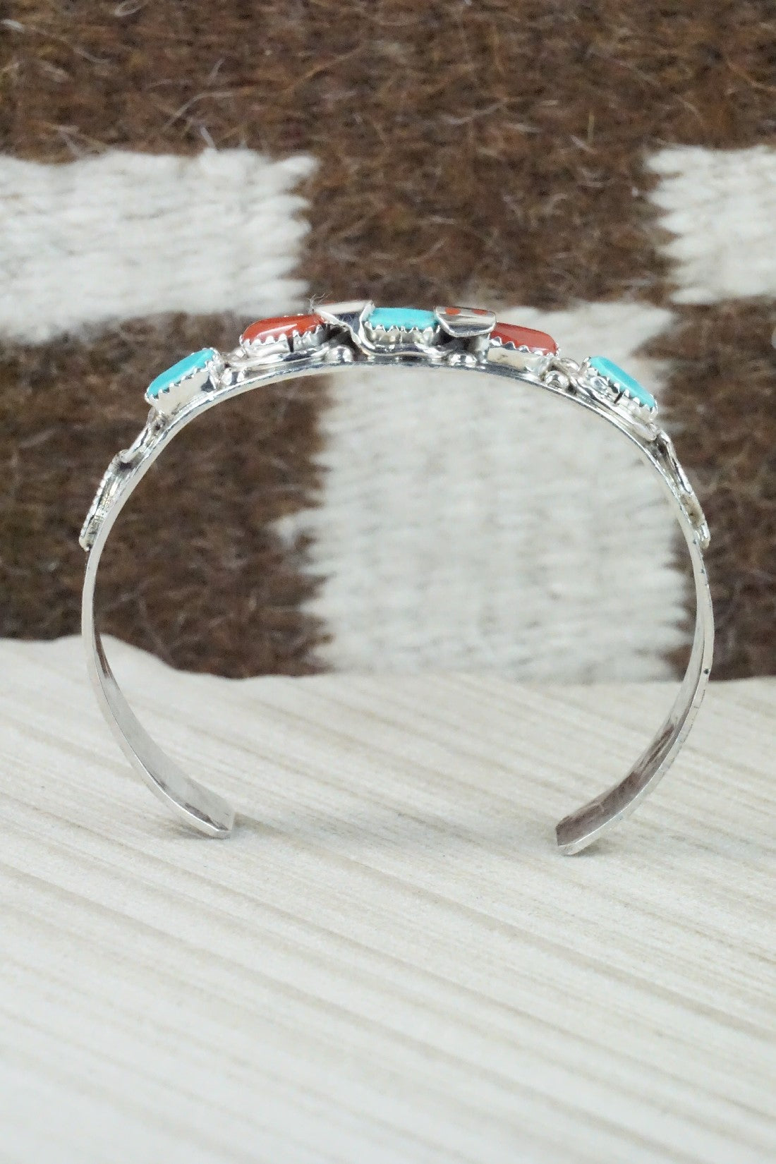 Turquoise, Coral & Sterling Silver Bracelet - Joy Calavaza