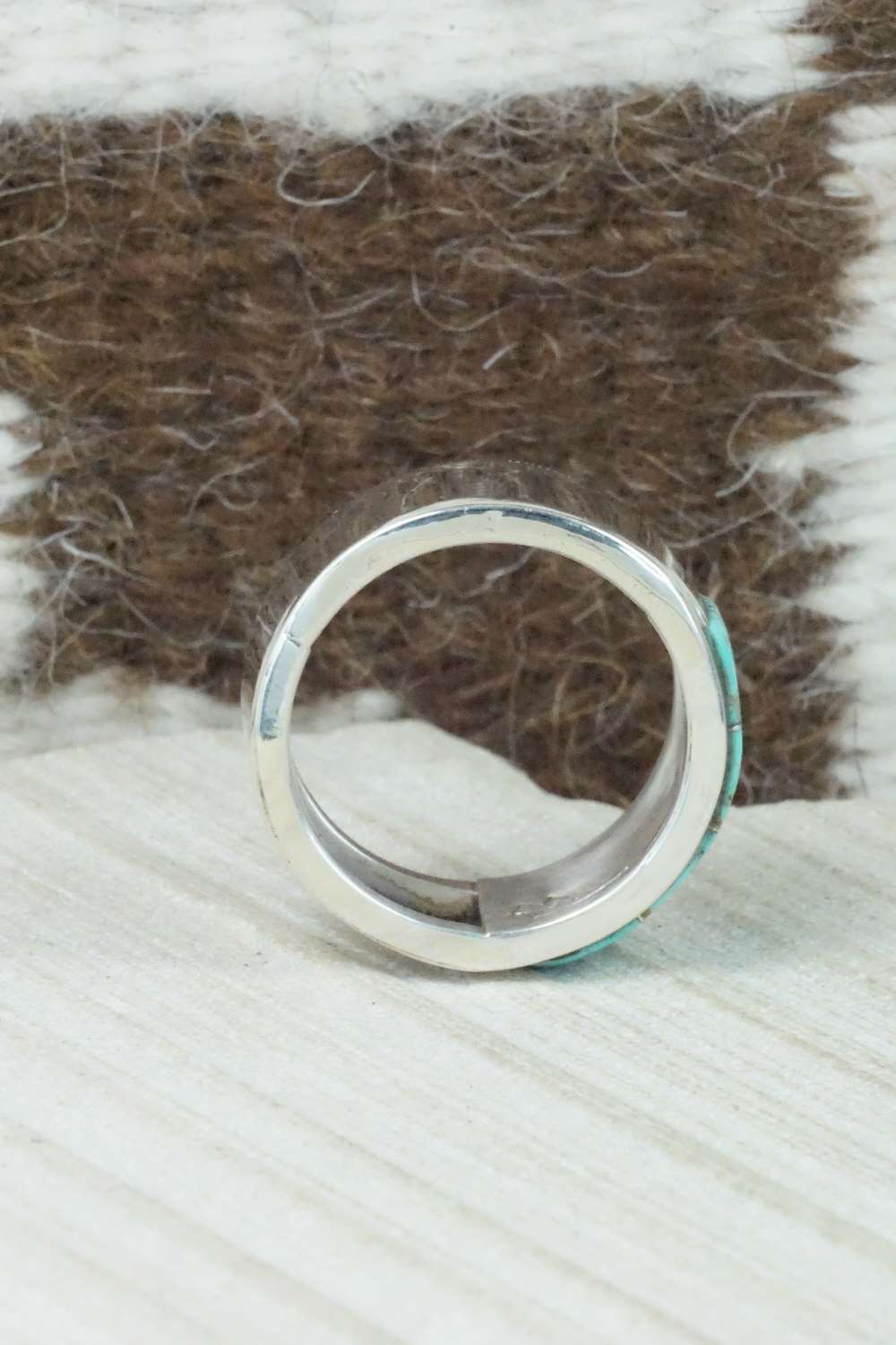 Turquoise & Sterling Silver Inlay Ring - Bruce Johnson - Size 12
