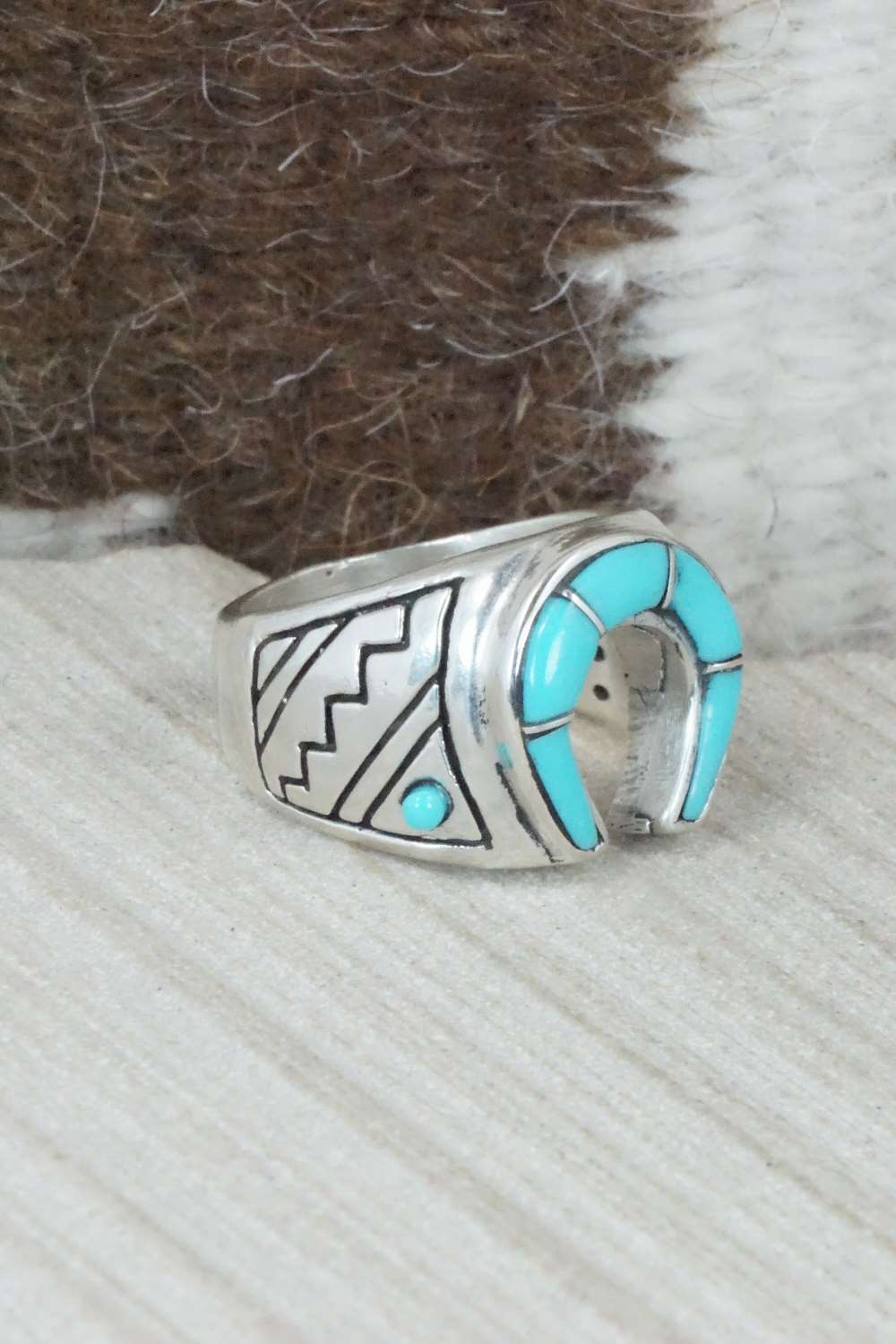 Turquoise & Sterling Silver Inlay Ring - Claudine Haloo - Size 10