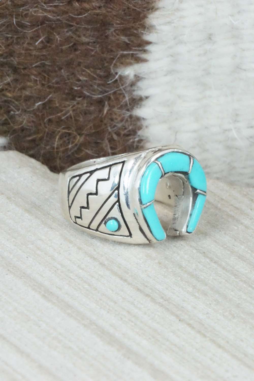 Turquoise & Sterling Silver Inlay Ring - Claudine Haloo - Size 10
