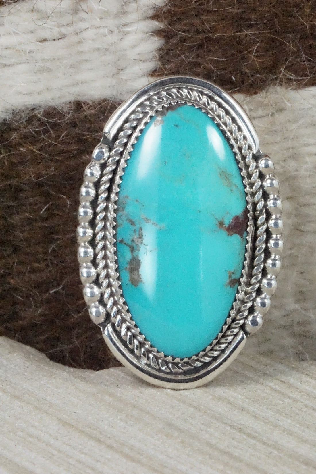 Turquoise & Sterling Silver Ring - Kenny Calavaza - Size 8.75