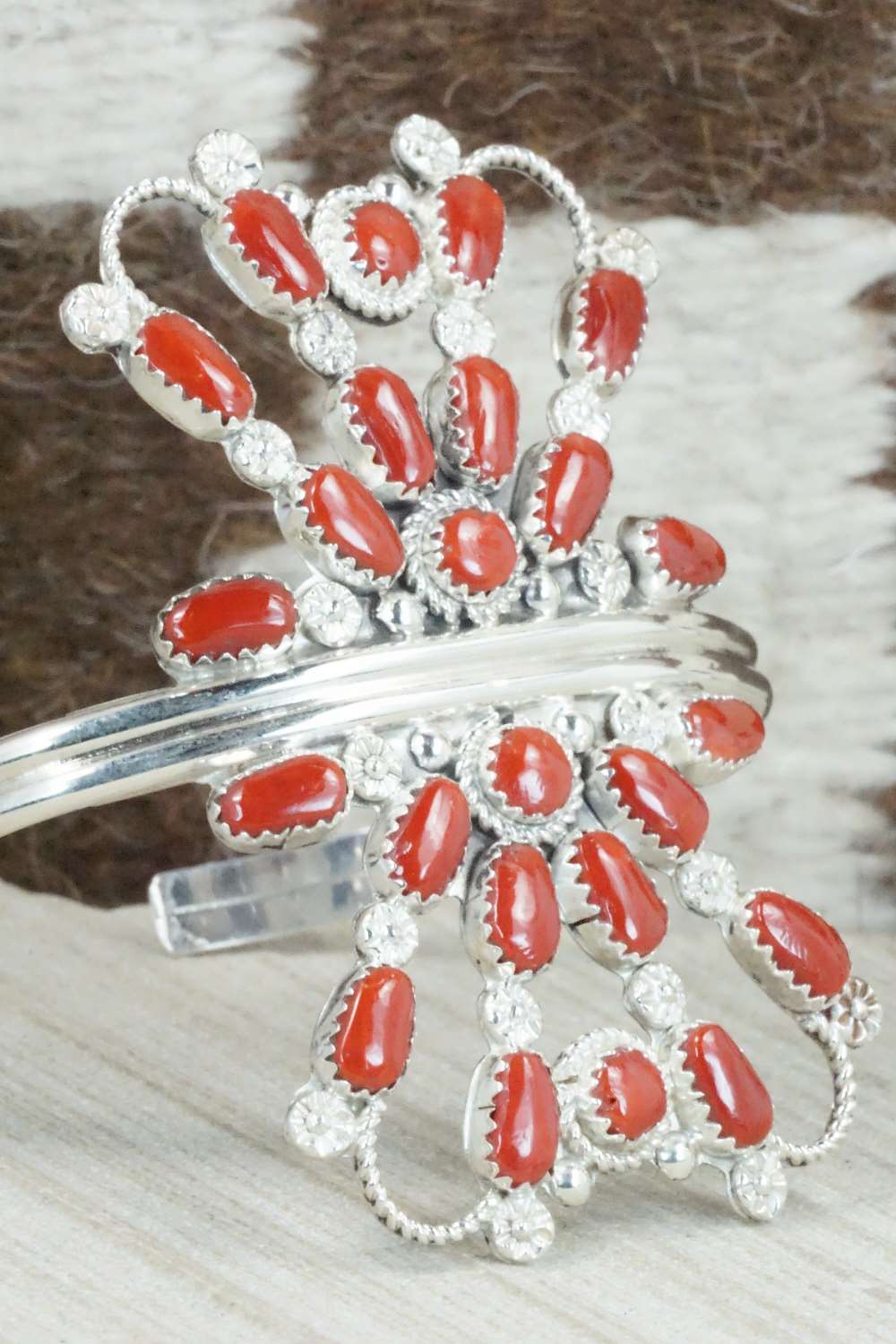 Coral & Sterling Silver Bracelet - Claudine Penketewa