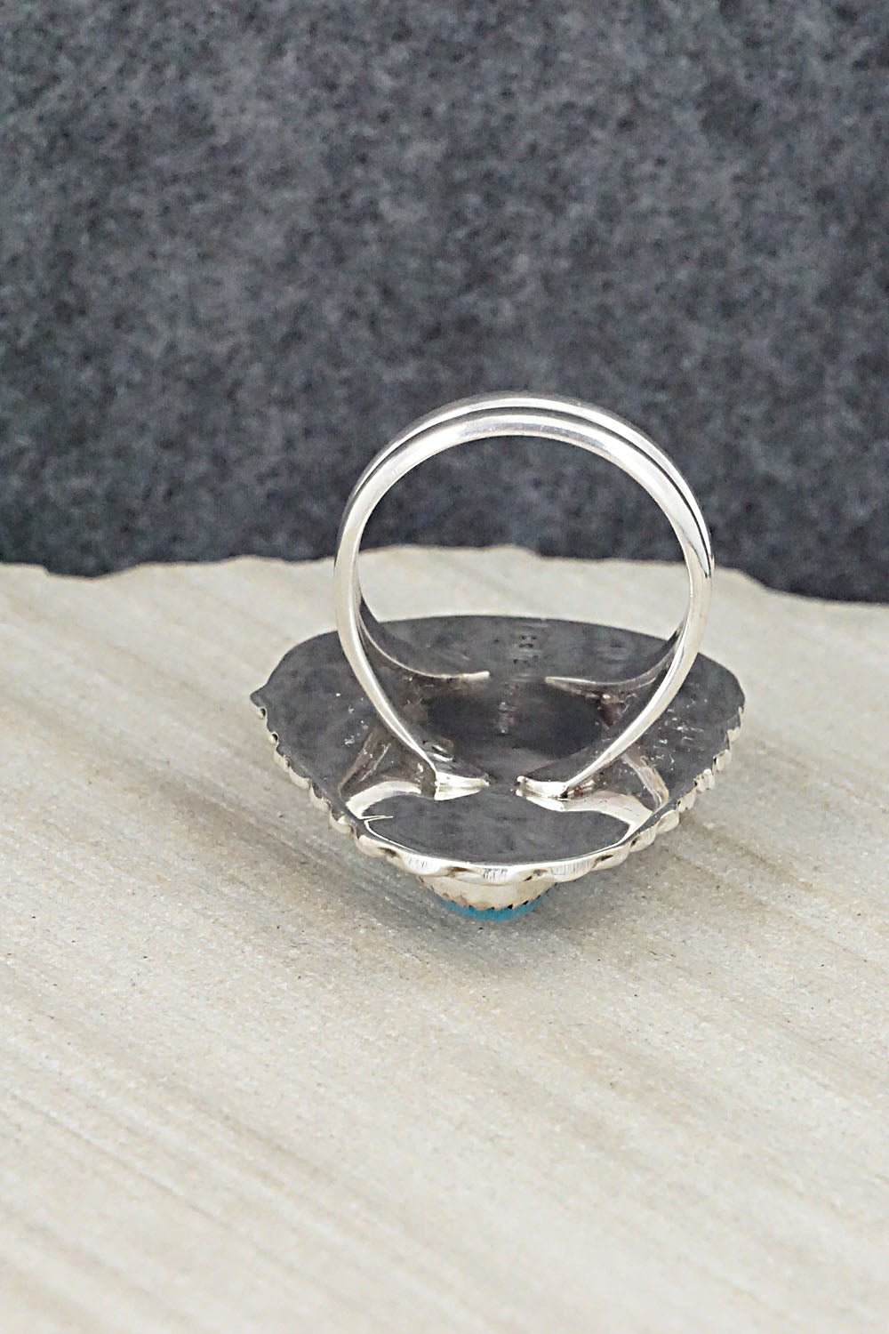 Turquoise & Sterling Silver Ring - Leslie Nez - Size 8
