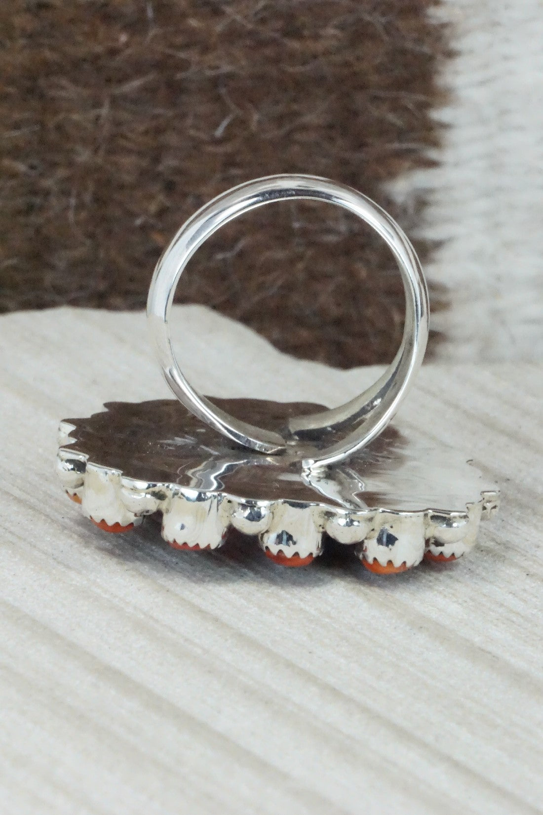 Spiny Oyster & Sterling Silver Ring - Sandra Parkett - Size 8.5 (Adj.)