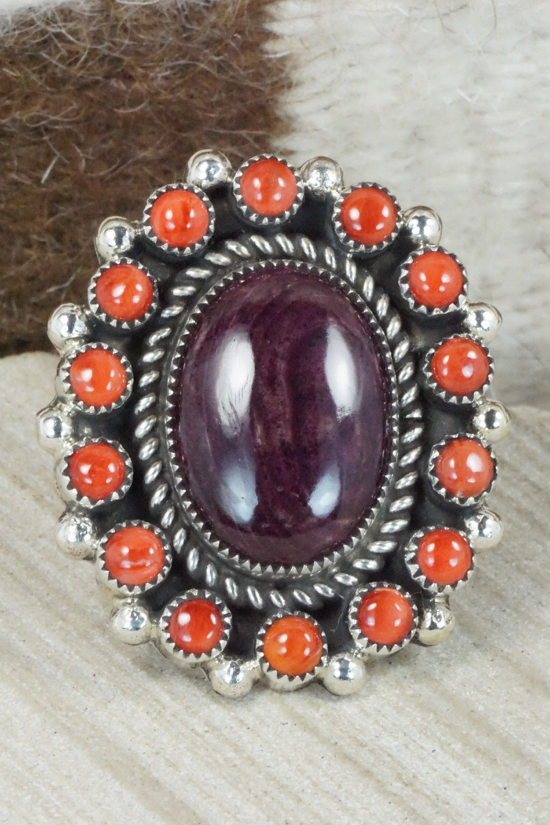 Spiny Oyster & Sterling Silver Ring - Sandra Parkett - Size 7 (Adj.)
