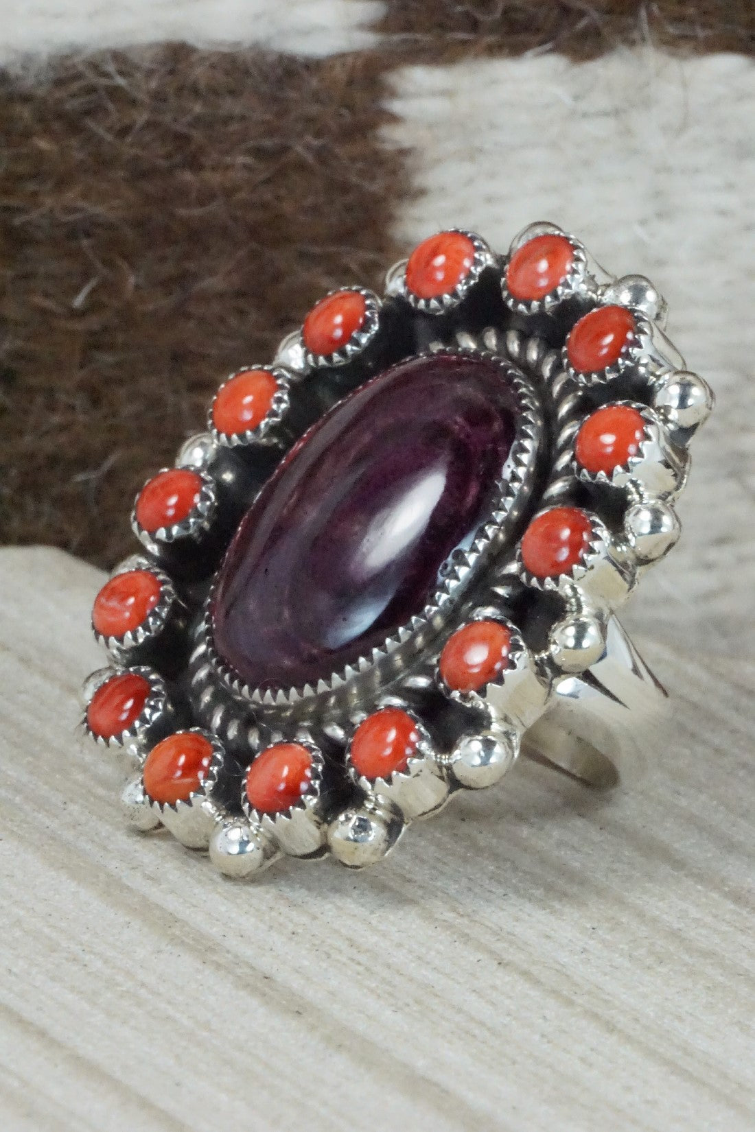 Spiny Oyster & Sterling Silver Ring - Sandra Parkett - Size 7 (Adj.)