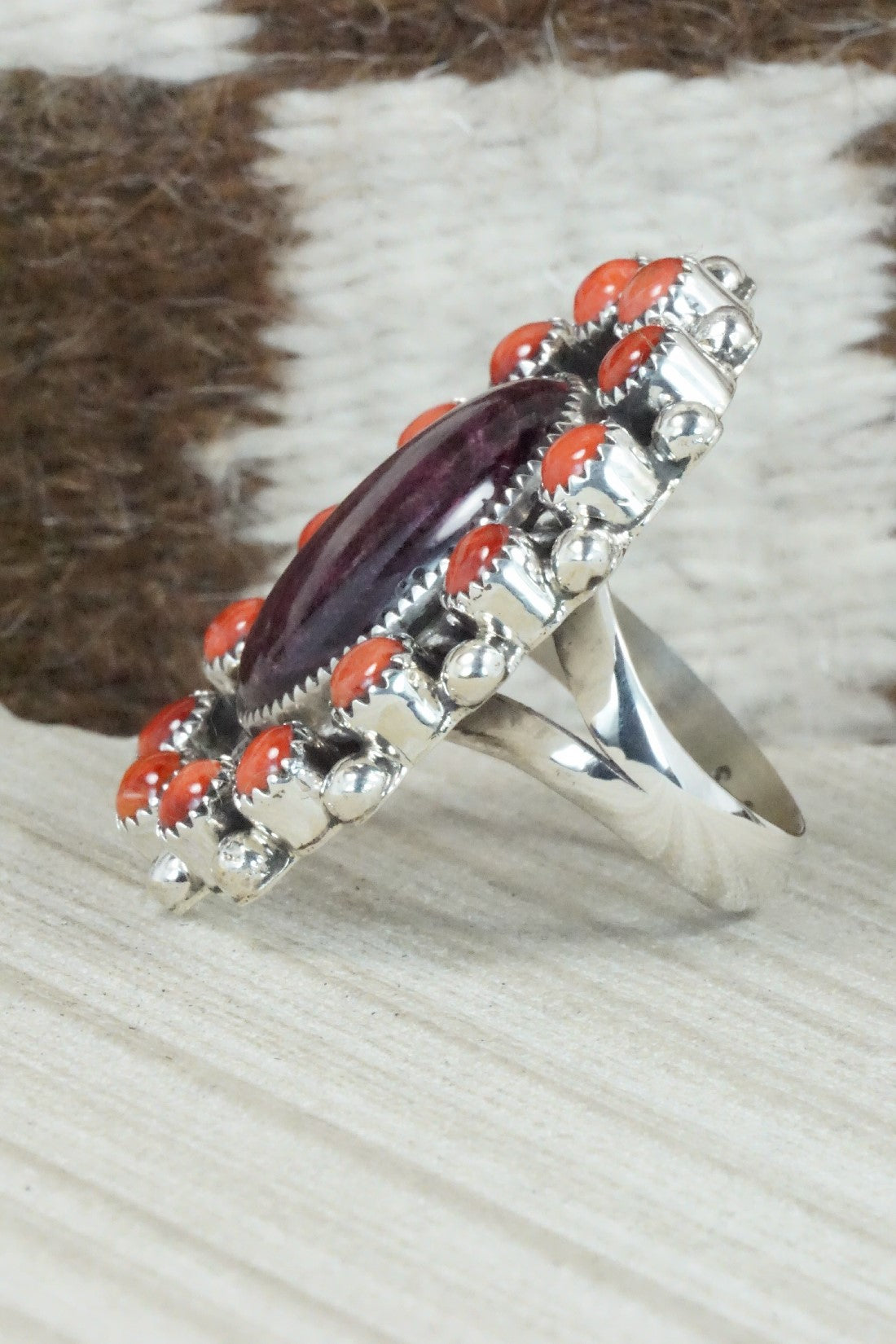 Spiny Oyster & Sterling Silver Ring - Sandra Parkett - Size 7 (Adj.)