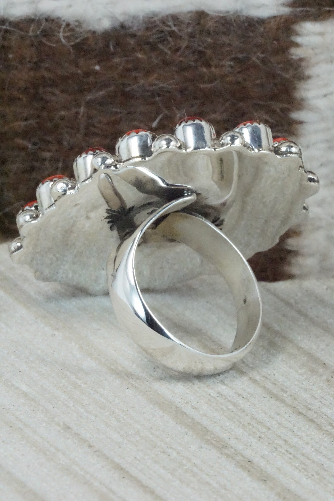 Spiny Oyster & Sterling Silver Ring - Sandra Parkett - Size 7 (Adj.)