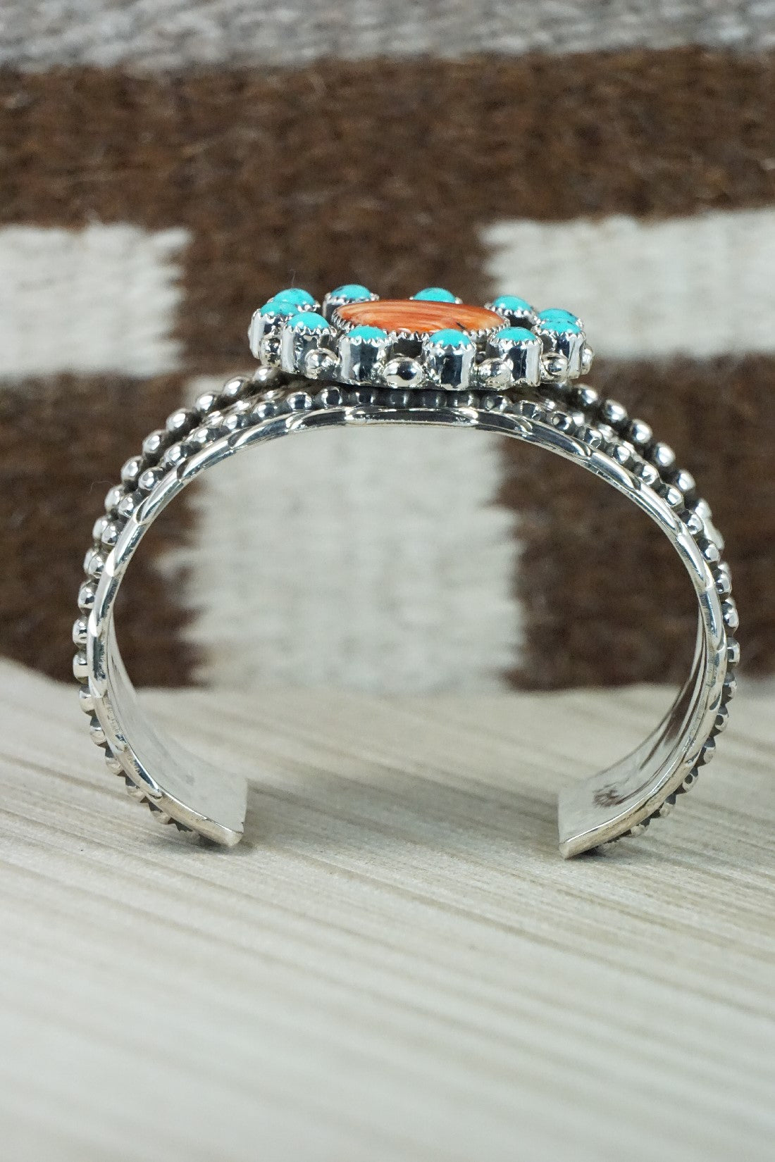 Turquoise, Spiny Oyster & Sterling Silver Bracelet - Sandra Parkett
