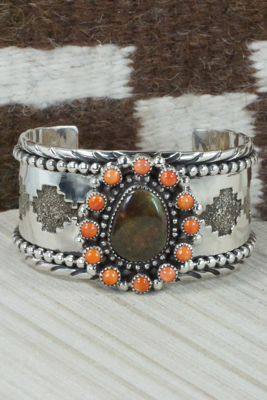 Turquoise, Spiny Oyster & Sterling Silver Bracelet - Sandra Parkett