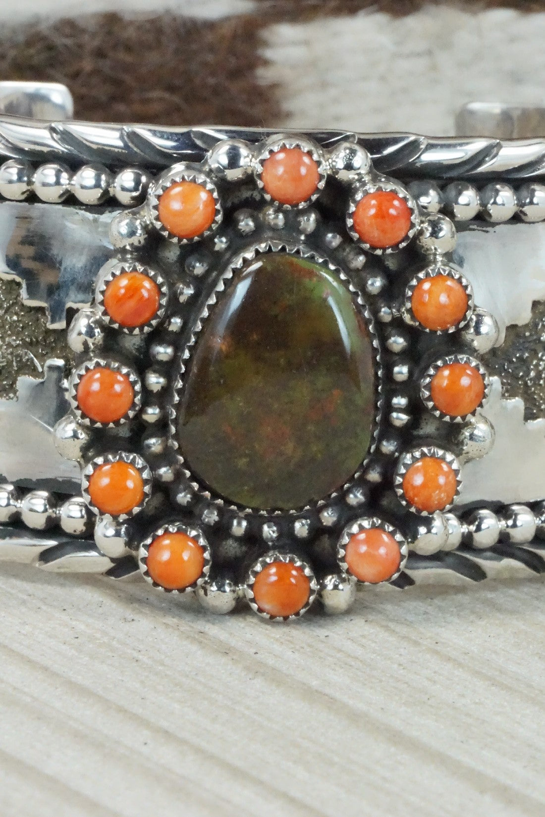 Turquoise, Spiny Oyster & Sterling Silver Bracelet - Sandra Parkett