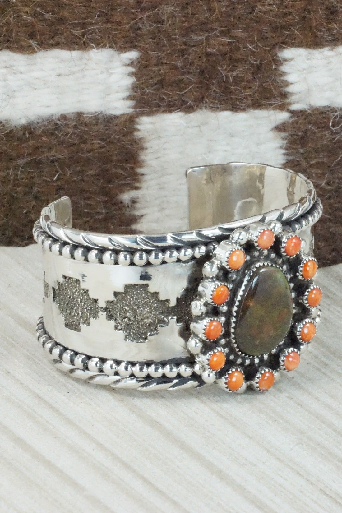 Turquoise, Spiny Oyster & Sterling Silver Bracelet - Sandra Parkett