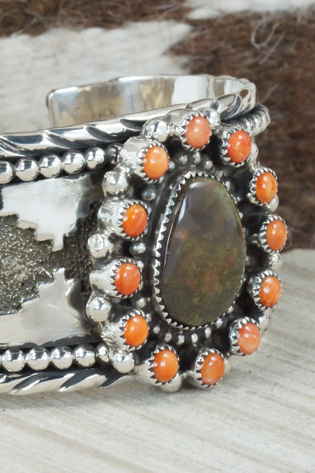 Turquoise, Spiny Oyster & Sterling Silver Bracelet - Sandra Parkett