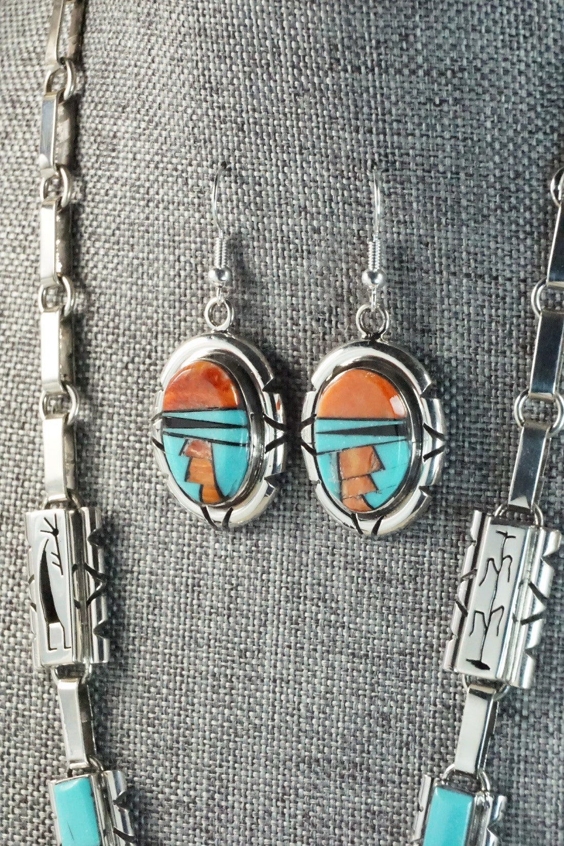 Turquoise, Spiny Oyster, Onyx & Sterling Silver Necklace Set - Sandra Parkett