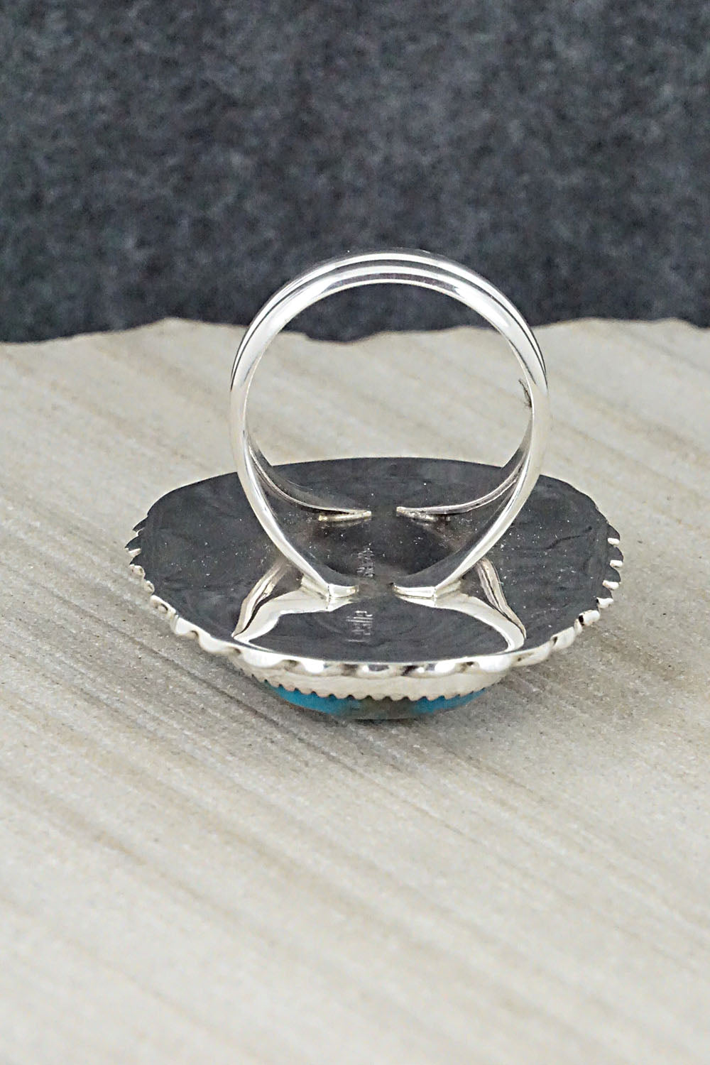 Turquoise & Sterling Silver Ring - Leslie Nez - Size 9.75