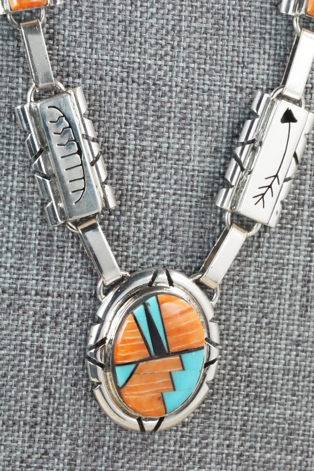 Turquoise, Spiny Oyster, Onyx & Sterling Silver Necklace Set - Sandra Parkett