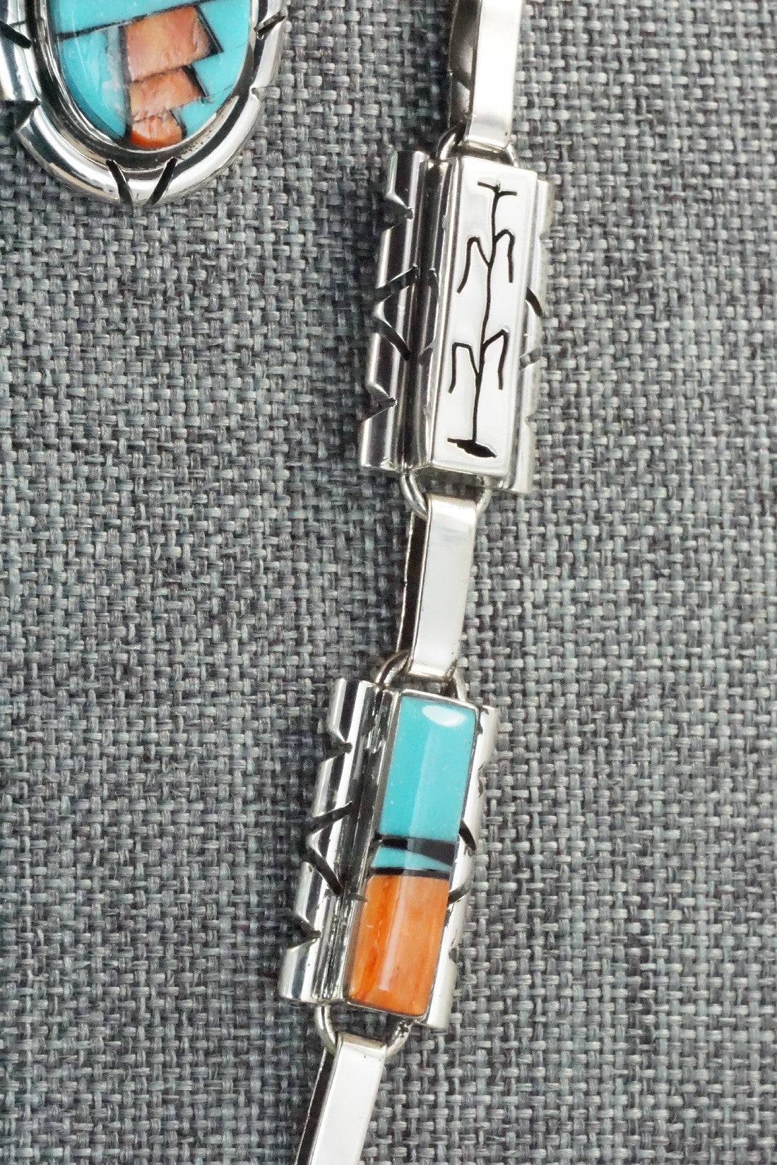 Turquoise, Spiny Oyster, Onyx & Sterling Silver Necklace Set - Sandra Parkett