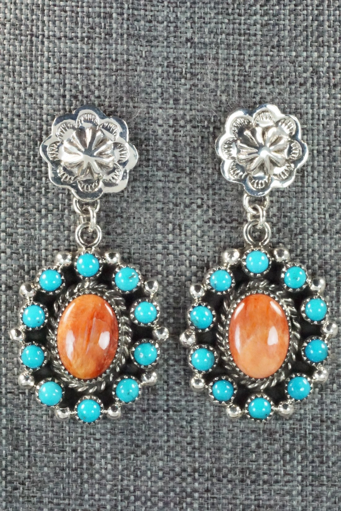 Turquoise, Spiny Oyster & Sterling Silver Earrings - Sandra Parkett