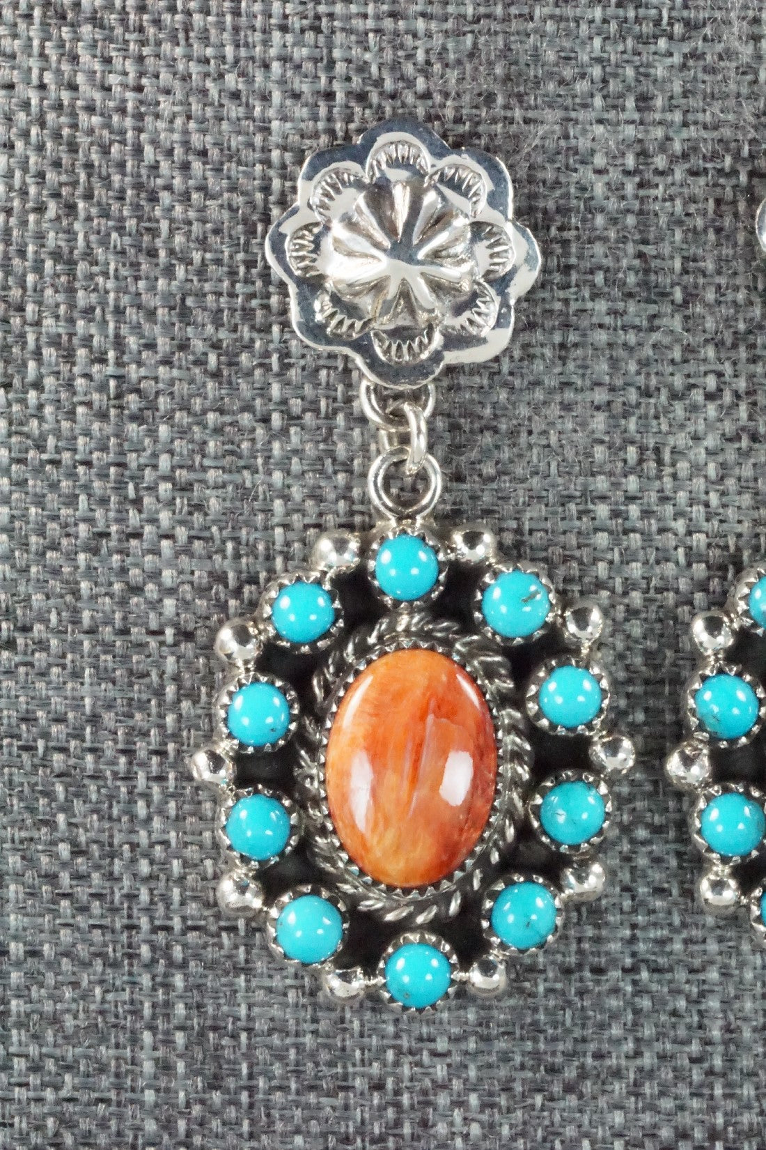 Turquoise, Spiny Oyster & Sterling Silver Earrings - Sandra Parkett
