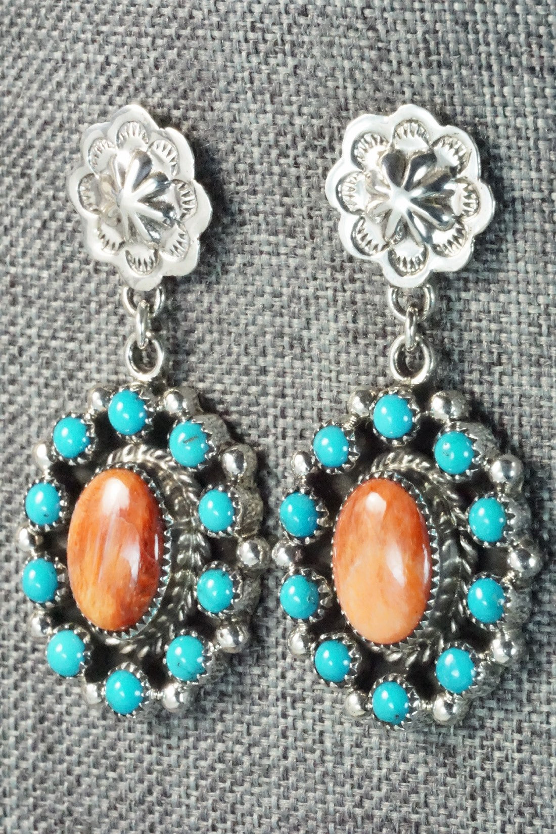 Turquoise, Spiny Oyster & Sterling Silver Earrings - Sandra Parkett