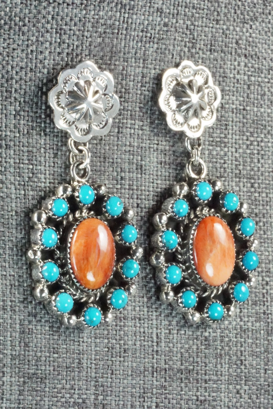 Turquoise, Spiny Oyster & Sterling Silver Earrings - Sandra Parkett